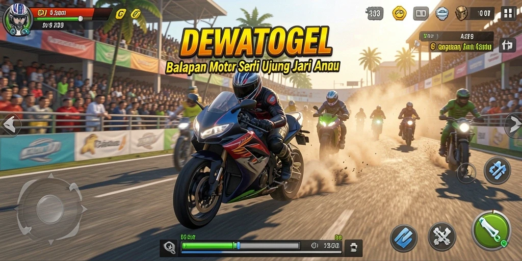 Tampilan gameplay balapan motor yang mendebarkan di DEWATOGEL.