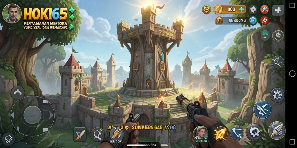 Tampilan menarik dari gameplay HOKI65 yang penuh strategi dan menara pertahanan.